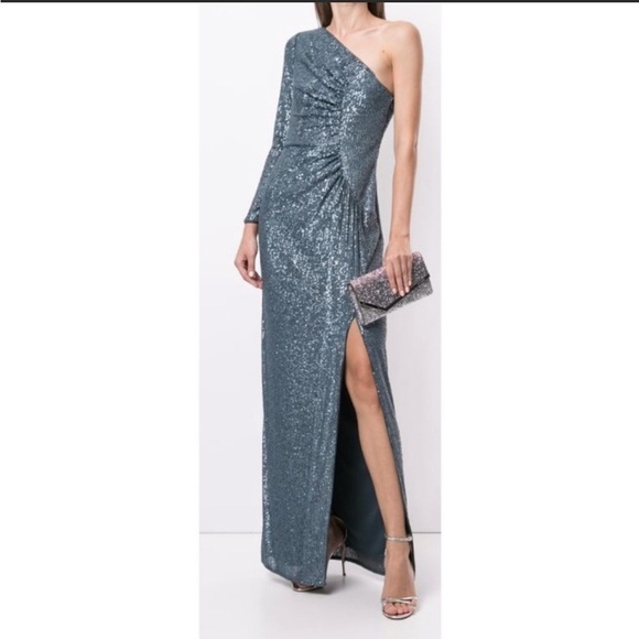 Aidan Mattox evening dress sequin one sleeve stormy color size 0 - Picture 1 of 14